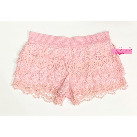 NOBO Tiered Crochet Shorts Layered Pink Floral Lace Knit Cut-Outs Cutouts Skort - Picture 4 of 7